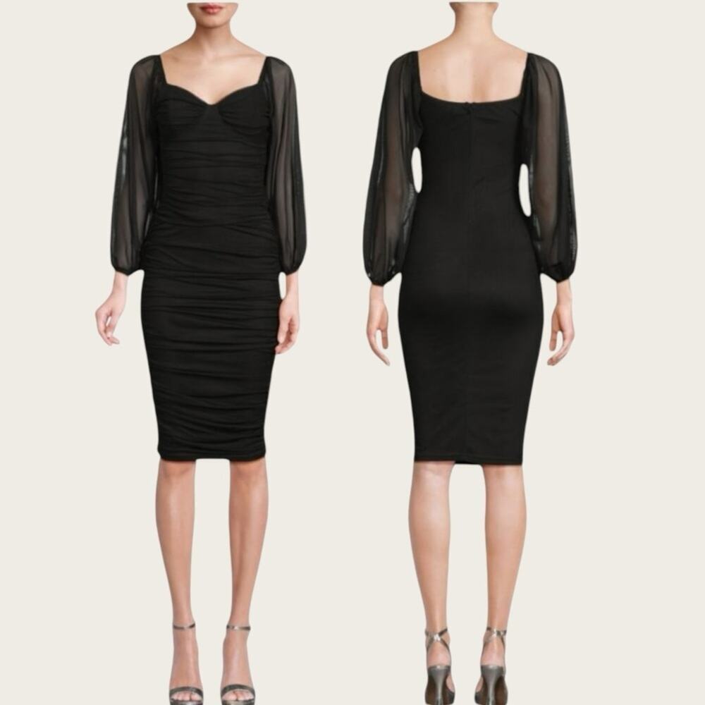 NWT | Area Stars | Sheer Sleeve Sweetheart Sheath Dress | Black | Small